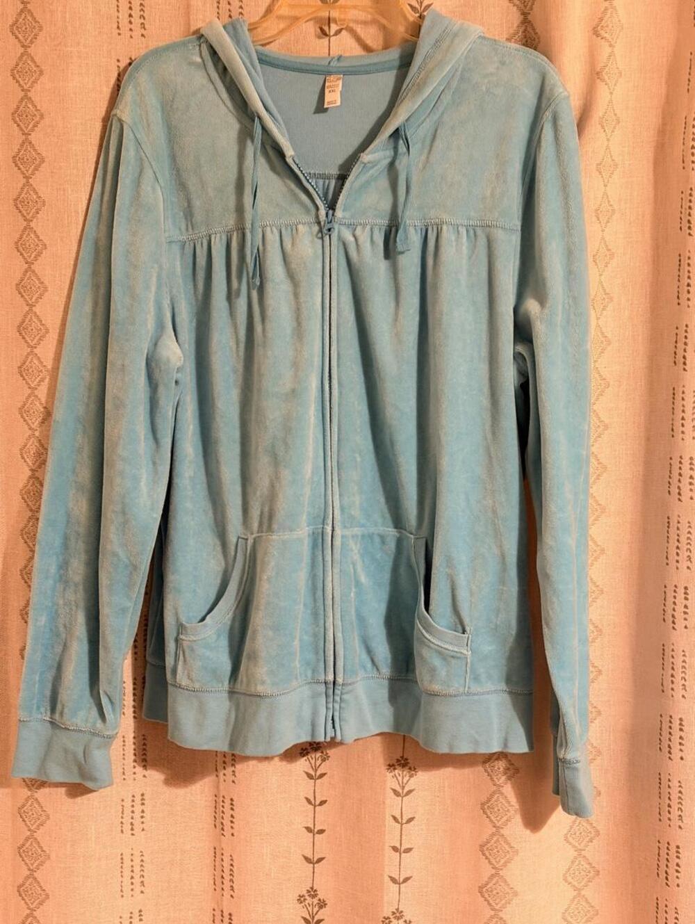 Vtg Y2K Old Navy Intimates Light Blue Velour Zip Up Track Suit Hoodie